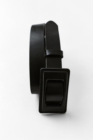 LEATHER BELT WITH LINED BUCKLE - Black by Zara