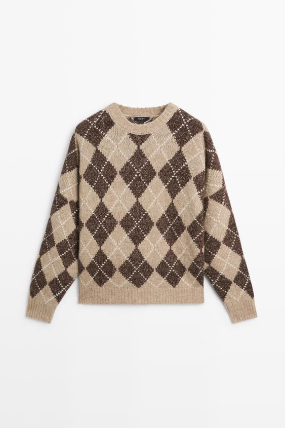 Zara Argyle knit sweater with cashmere - Beige - Image 0