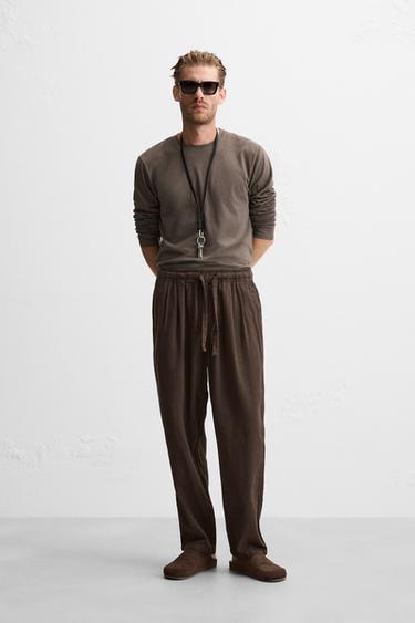Zara COTTON - LINEN PANTS - Brown - Image 0