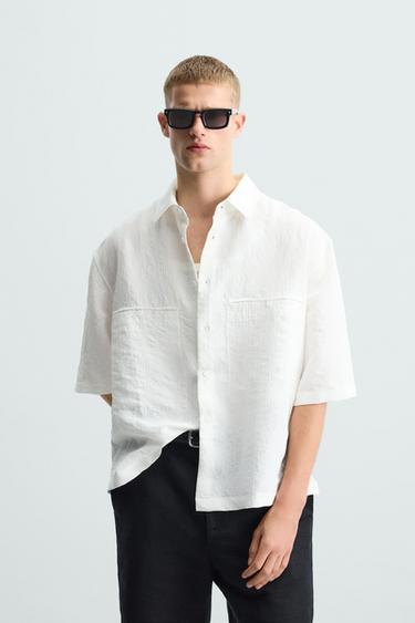 Zara STRIPED JACQUARD SHIRT - White