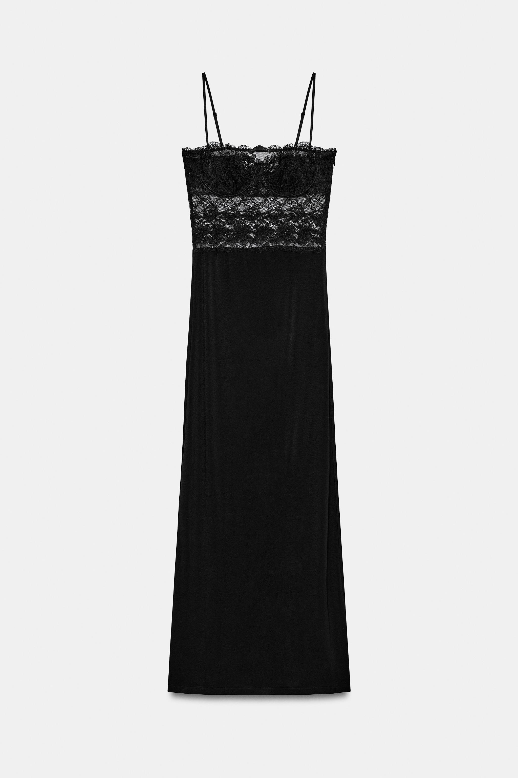 Zara - Combination Lace Dress - Black - S - Woman
