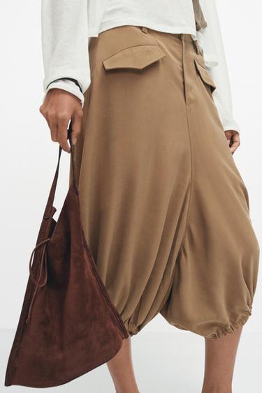 FLAT LEATHER BAG WITH TIE CLOSURE - Brown by Zara - Image 1