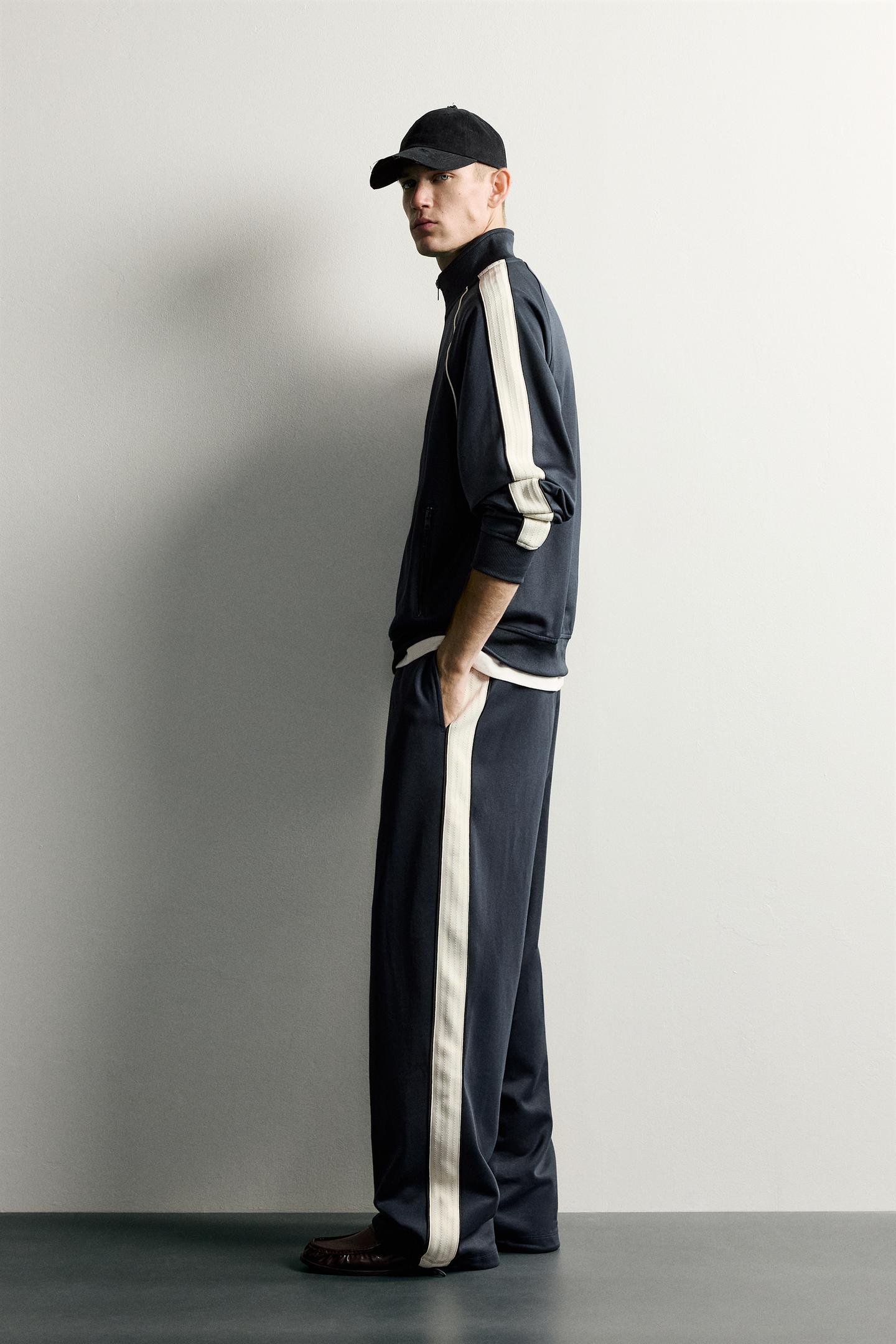 Мужская куртка Zara Retro Contrast Track Jacket, цвет: Синий / Стальной — фото 4
