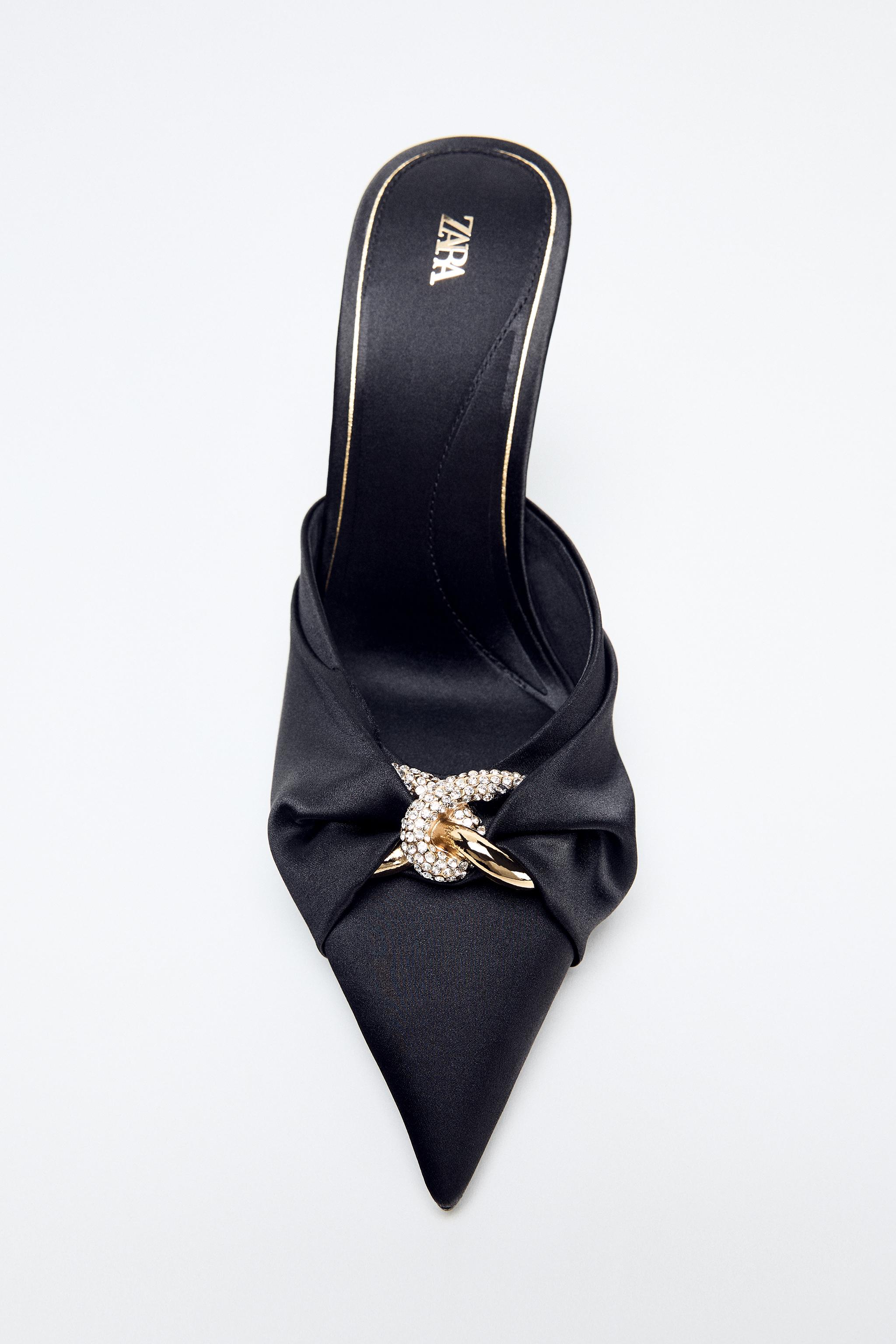 SATIN HEEL SANDALS WITH APPLIQUÉ