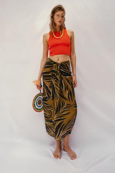 TOP CROP PUNTO VIVOS CONTRASTE - Naranja de Zara
