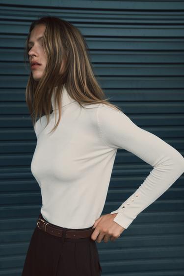 BASIC PLAIN KNIT JUMPER - Ecru by Zara - Image 3