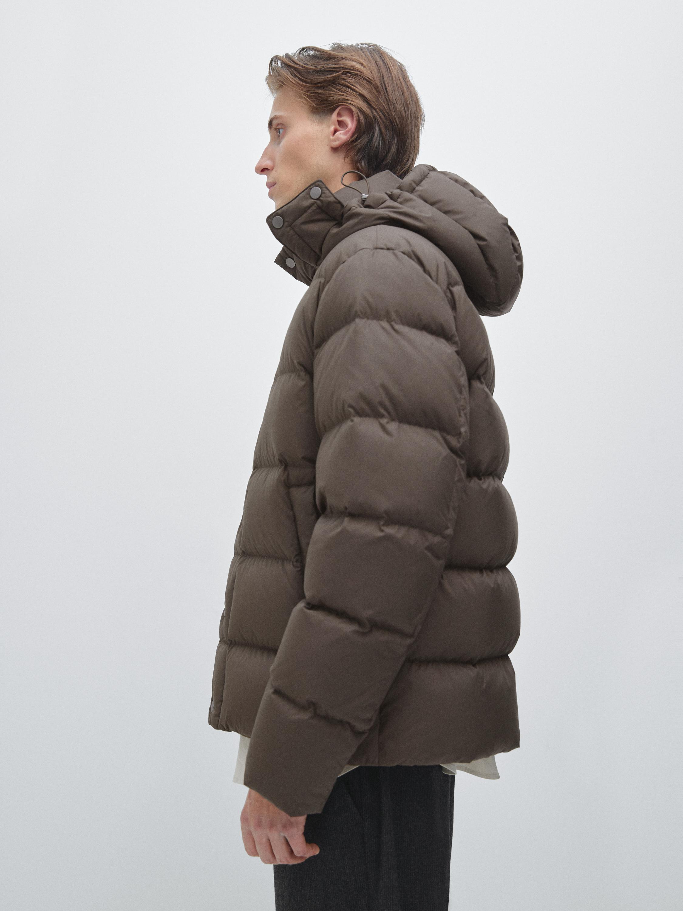 Water-repellent hooded puffer jacket