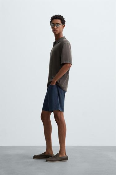 WASHED COTTON BERMUDA SHORTS - Navy blue by Zara - Image 3