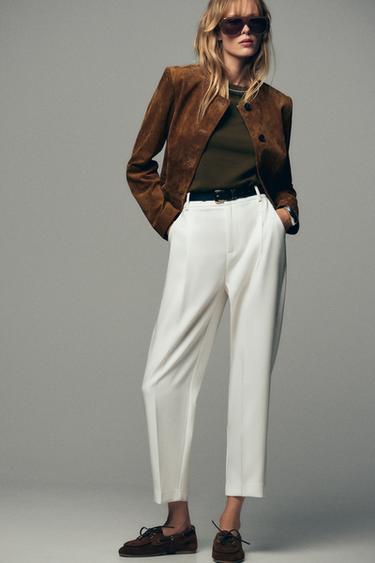 PANTALON À PINCES ET CEINTURE Blanc cassé ZARA France