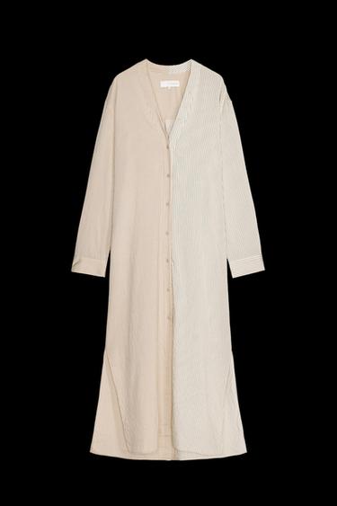 Zara STRIPED SHIRT DRESS ZW COLLECTION - Ecru / Beige - Image 0