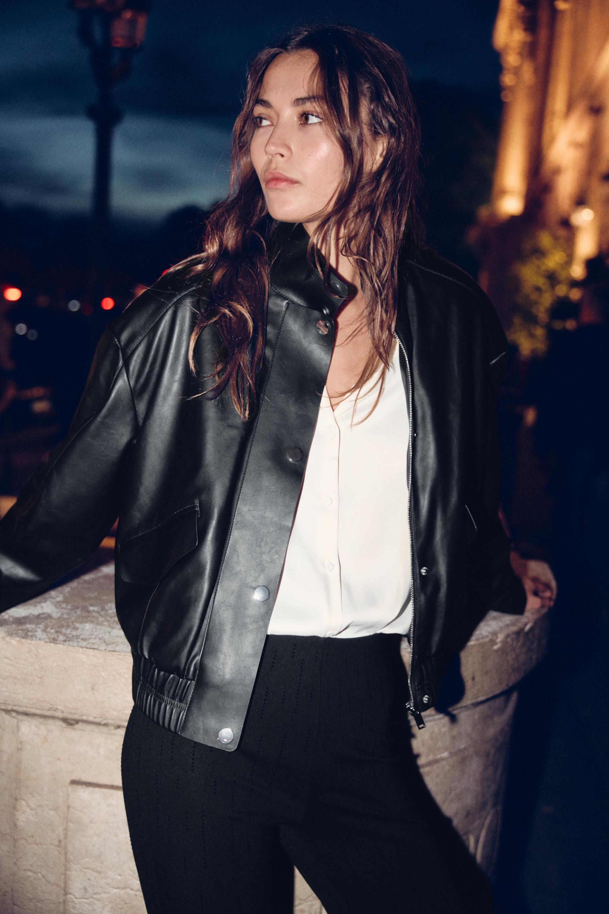 FAUX LEATHER HIGH-COLLAR JACKET