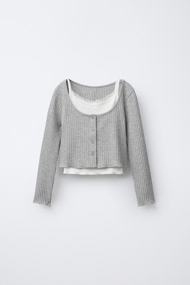 CAMISETA DUPLA COM NERVURAS - Cinzento da Zara