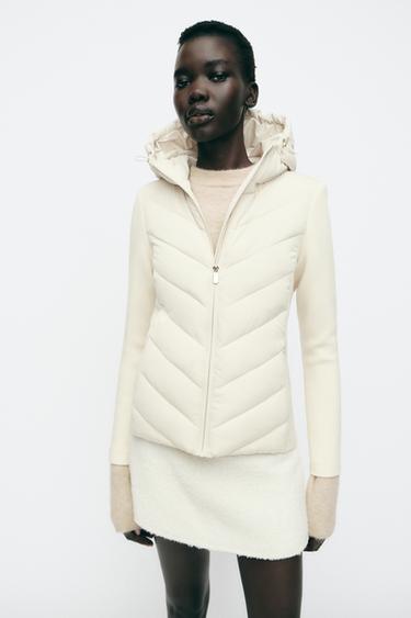 Zara COMBINATION PUFFER JACKET - Ecru