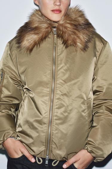 VESTE BOMBER COL EFFET FOURRURE ZW COLLECTION - Vert olive de Zara - Image 3
