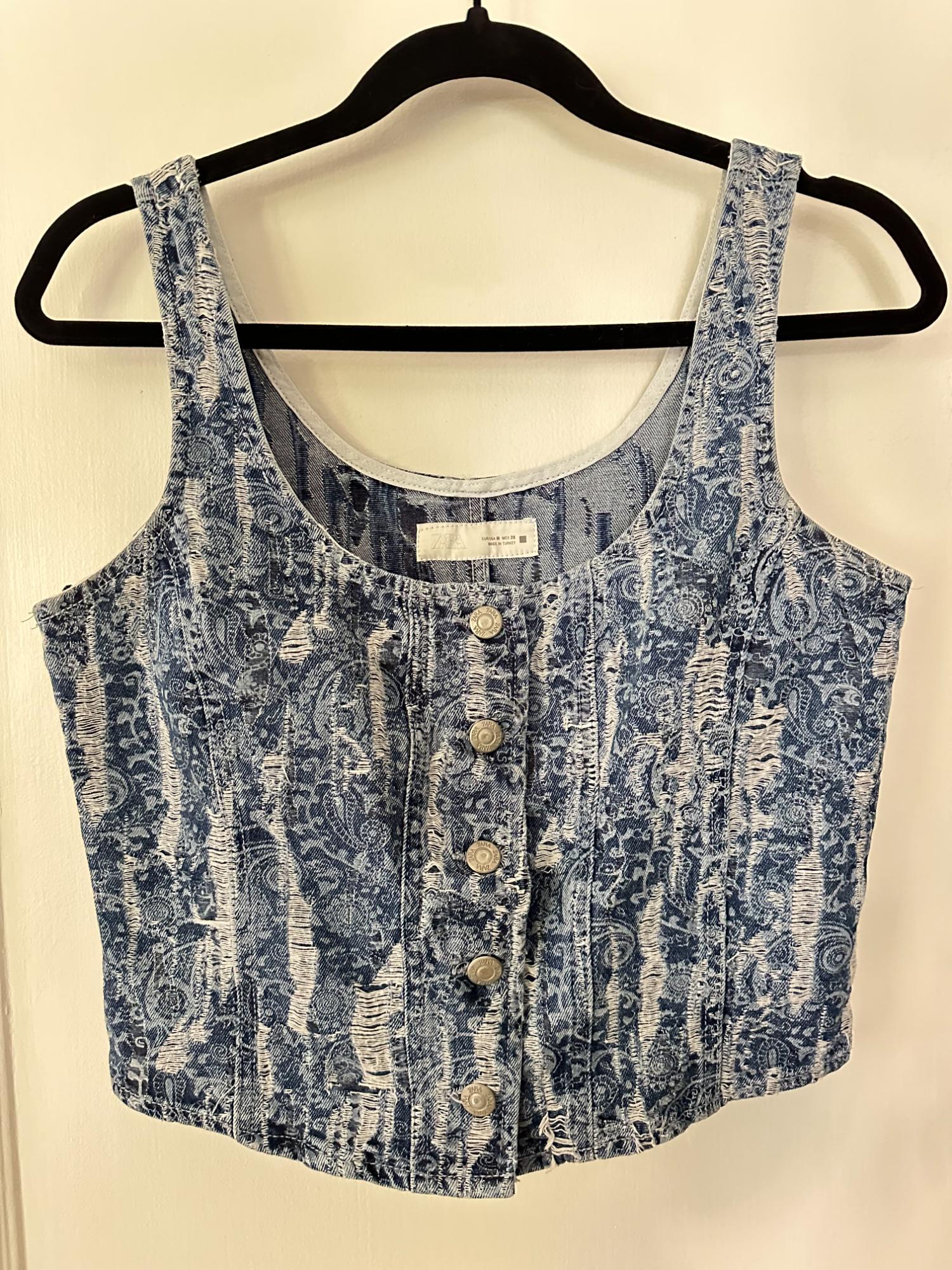 にる Z1975 DISTRESSED DENIM TOP | Zara Preowned