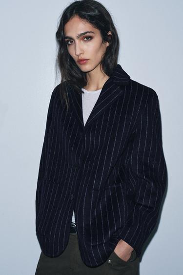 Zara ZW COLLECTION PINSTRIPE WOOL BLAZER - striped