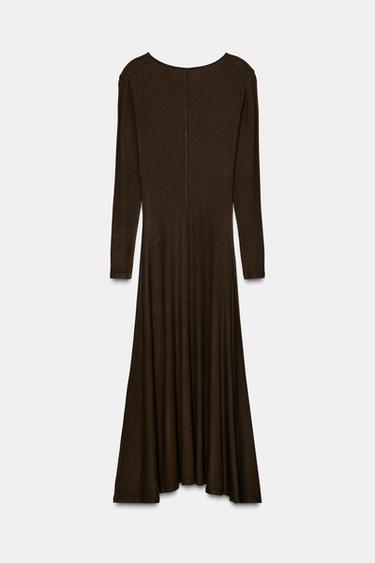 ROBE LONGUE DÉCOLLETÉ EN V - Marron de Zara - Image 6