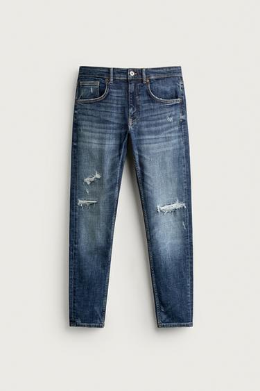 RIPPED SKINNY FIT JEANS - Blue by Zara