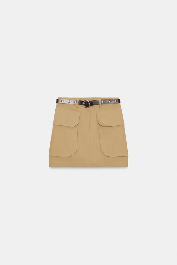 MINISSAIA CARGO COM CINTO - Camel-médio da Zara - Imagem 0