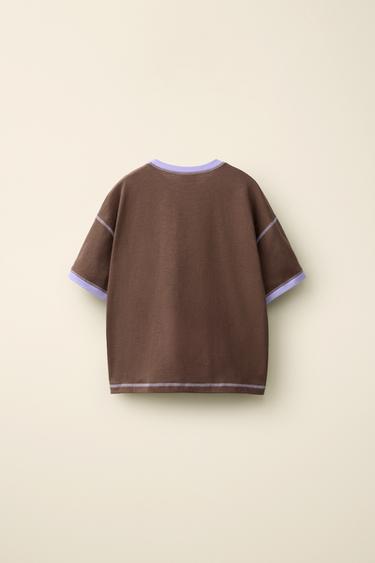 T-SHIRT À RAYURES SURPIQÛRES CREATED BY CARAMEL LONDON X ZARA - Violet de Zara - Image 1
