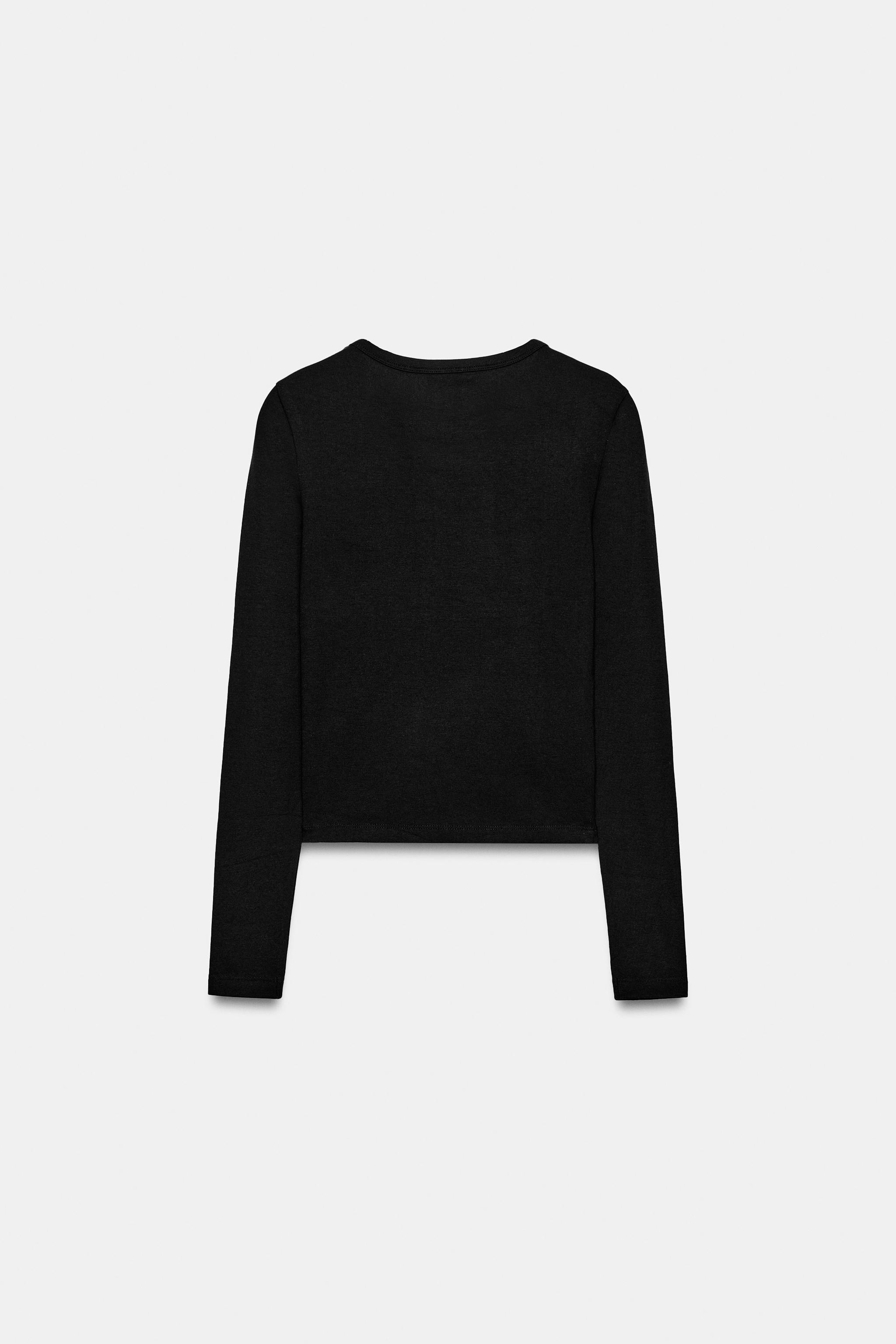 Женские футболки Zara LONG SLEEVE COTTON T-SHIRT — фото 6