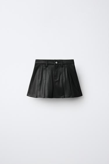 Zara PLEATED FAUX LEATHER EFFECT SKIRT - Black