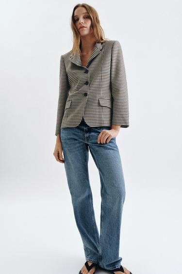 Zara ZW COLLECTION 拼接領格紋西裝外套 - 棕色