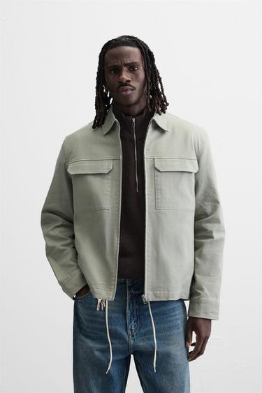 RELAXED-FIT-OVERSHIRT MIT REISSVERSCHLUSS - Graugrün von Zara
