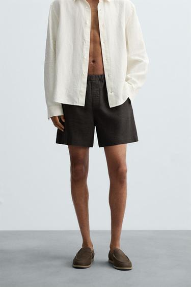 100% LINEN BERMUDA SHORTS - Anthracite grey by Zara