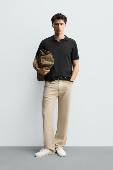 POLO EN LIN ET EN COTON - Gris anthracite de Zara