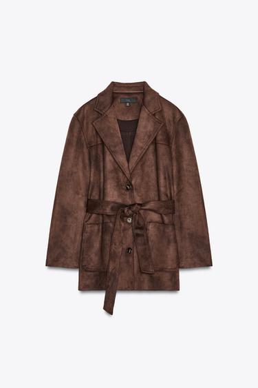 VESTE EFFET DAIM CEINTURE - Marron de Zara - Image 7