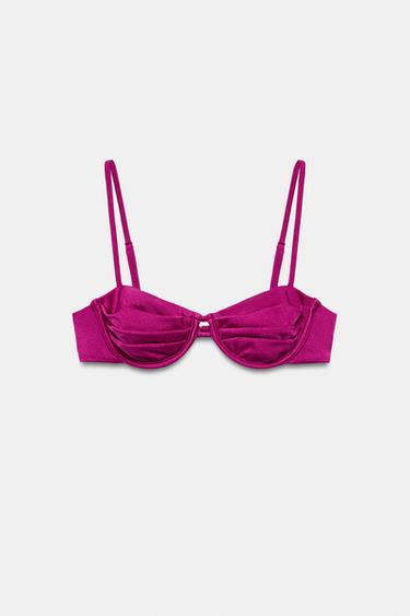 UNDERWIRED PLEATED BIKINI TOP - Magenta by Zara
