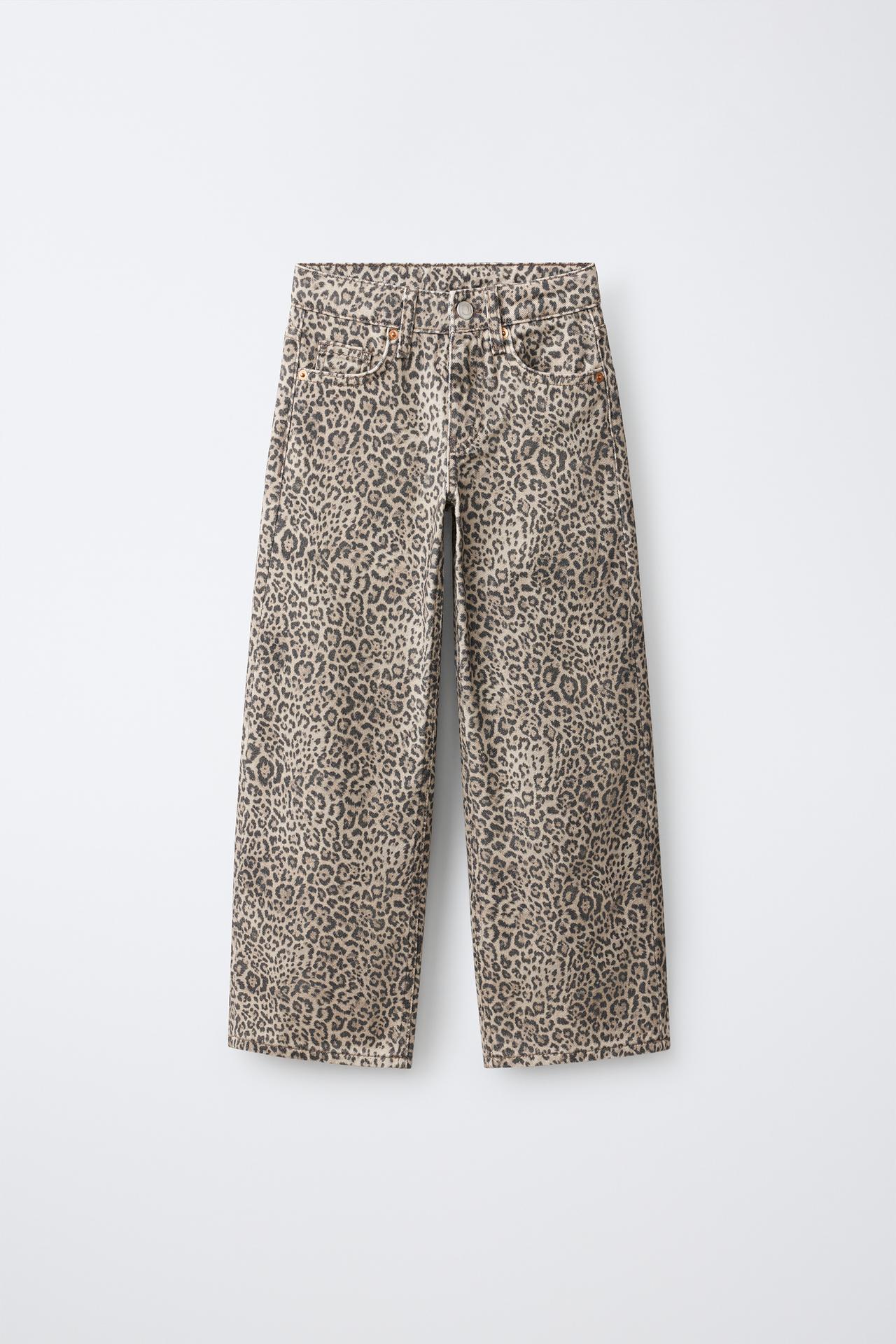 ANIMAL PRINT WIDE-LEG JEANS — Brown