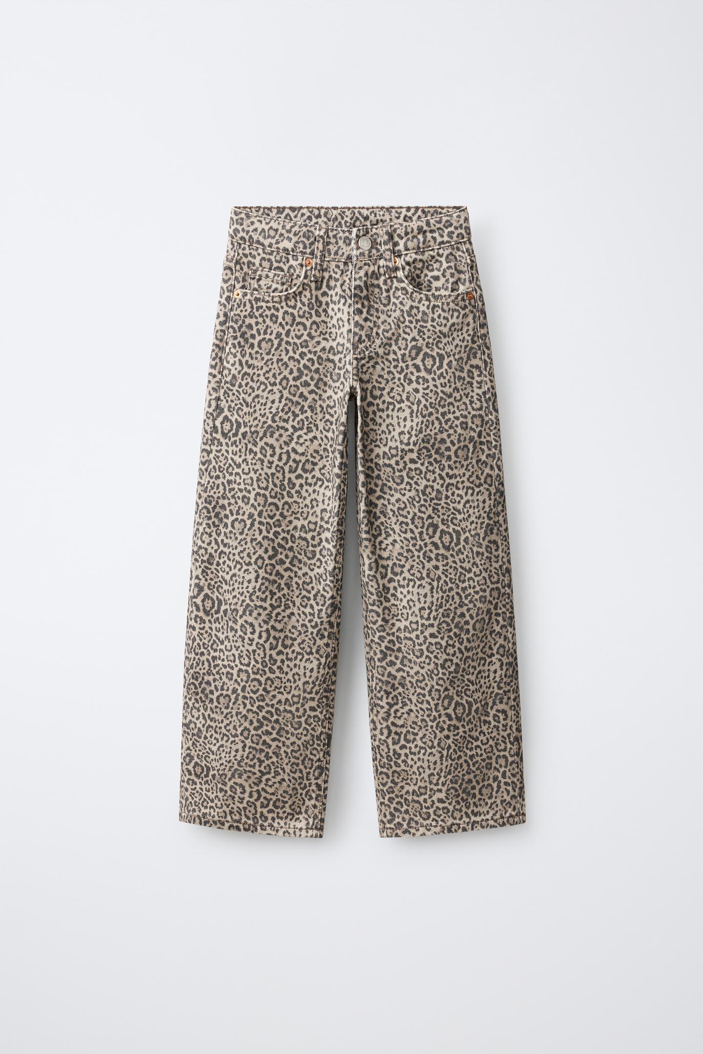 Детские джинсы Zara Animal Print Wide-Leg, цвет: Коричневый — фото 1