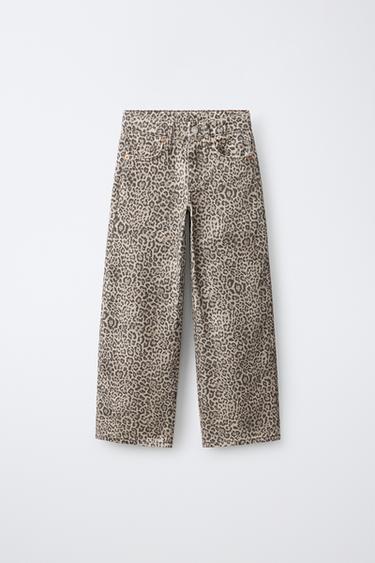 ANIMAL PRINT WIDE-LEG JEANS — Brown 2