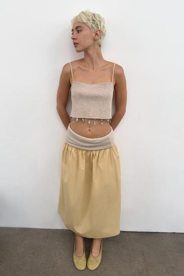 تنورة ممزوجة بحزام عريض - Ecru/Yellow الخاص بـ Zara