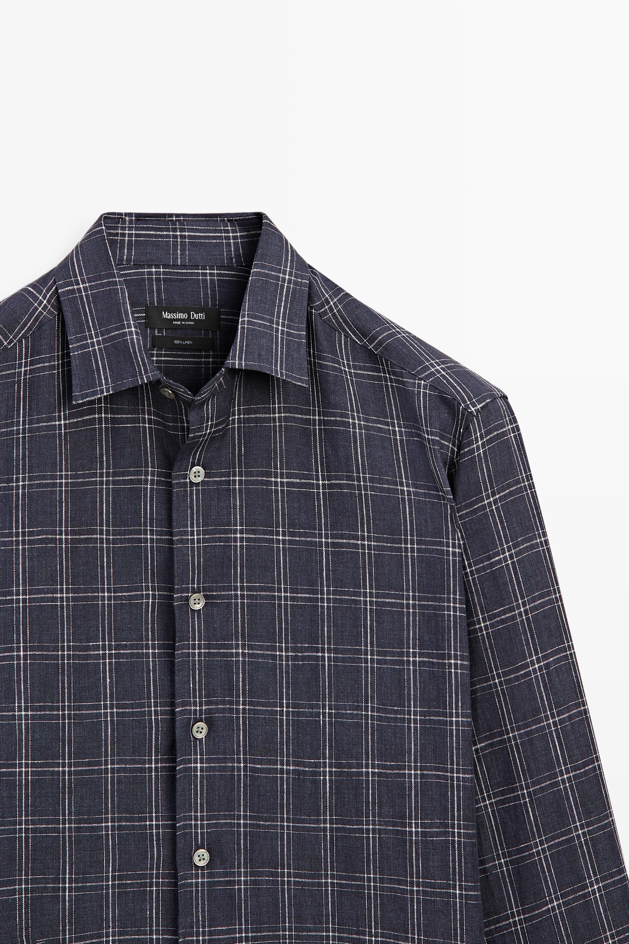 100% linen relaxed fit check shirt