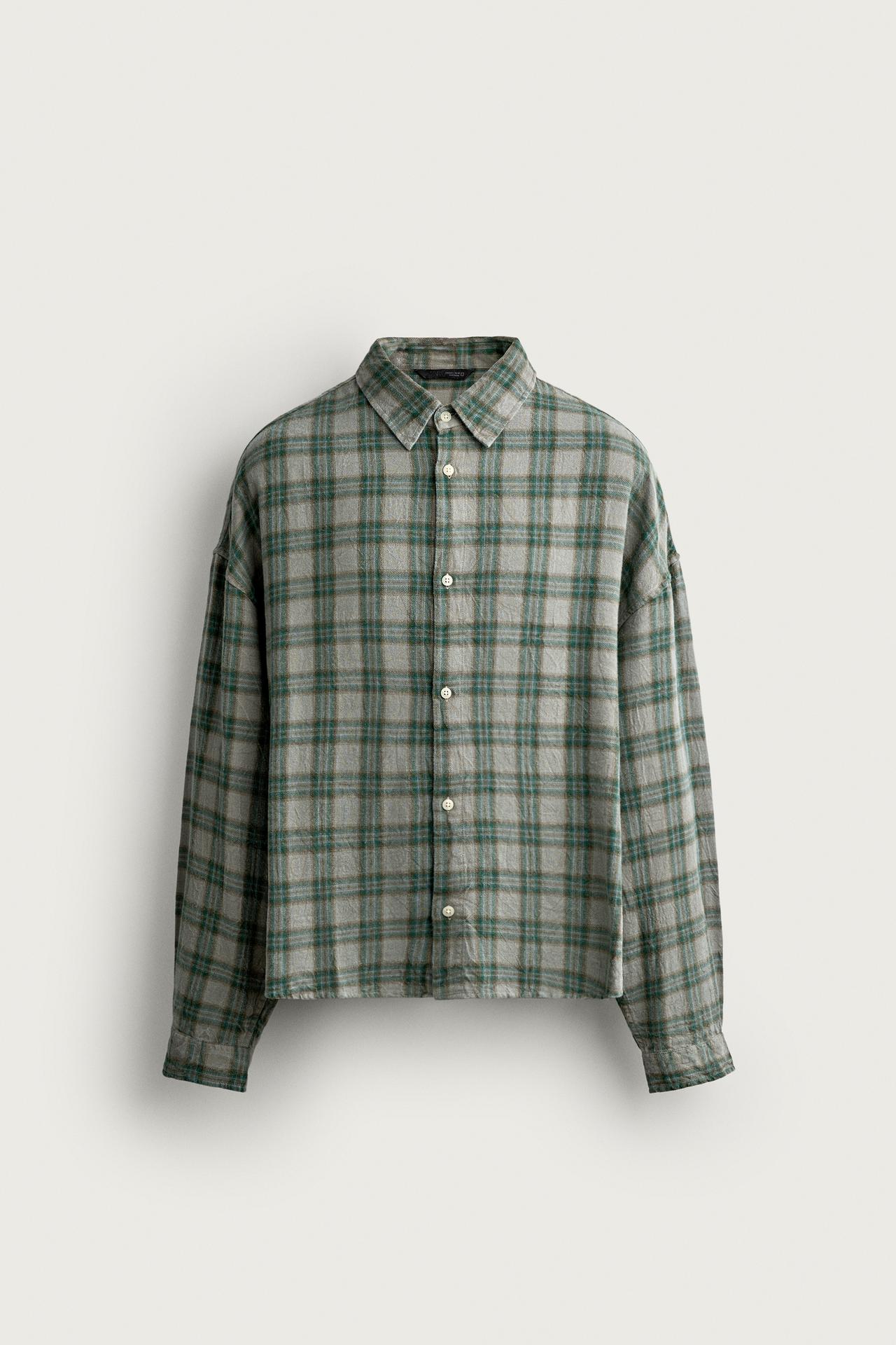 CROPPED PLAID SHIRT — Green