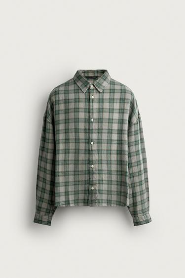 CROPPED PLAID SHIRT — Green 1