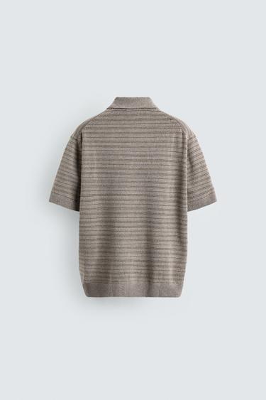 BOUCLÉ TEXTURED KNIT POLO SHIRT - Grey by Zara - Image 7