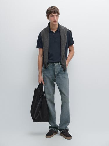 Zara Cotton blend short sleeve polo shirt - Duck blue