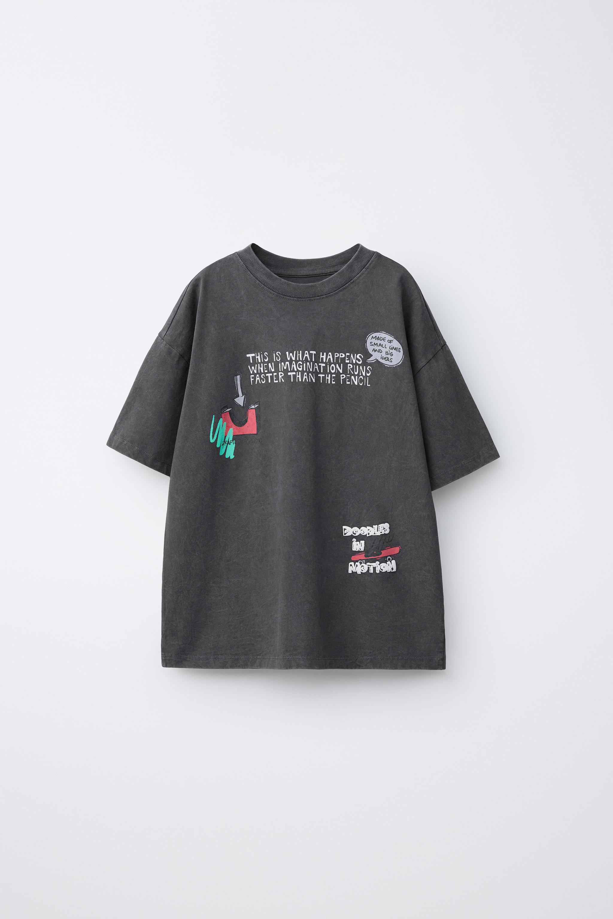 Yourelia　①-1 SOLUK EFEKTLİ YAZILI T-SHIRT - Antrasit grisi | ZARA Türkiye / Turkey