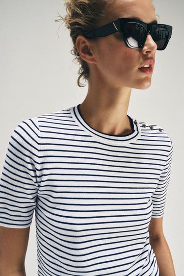 STRIPED SHORT SLEEVE KNIT JUMPER - striped by Zara - Image 3