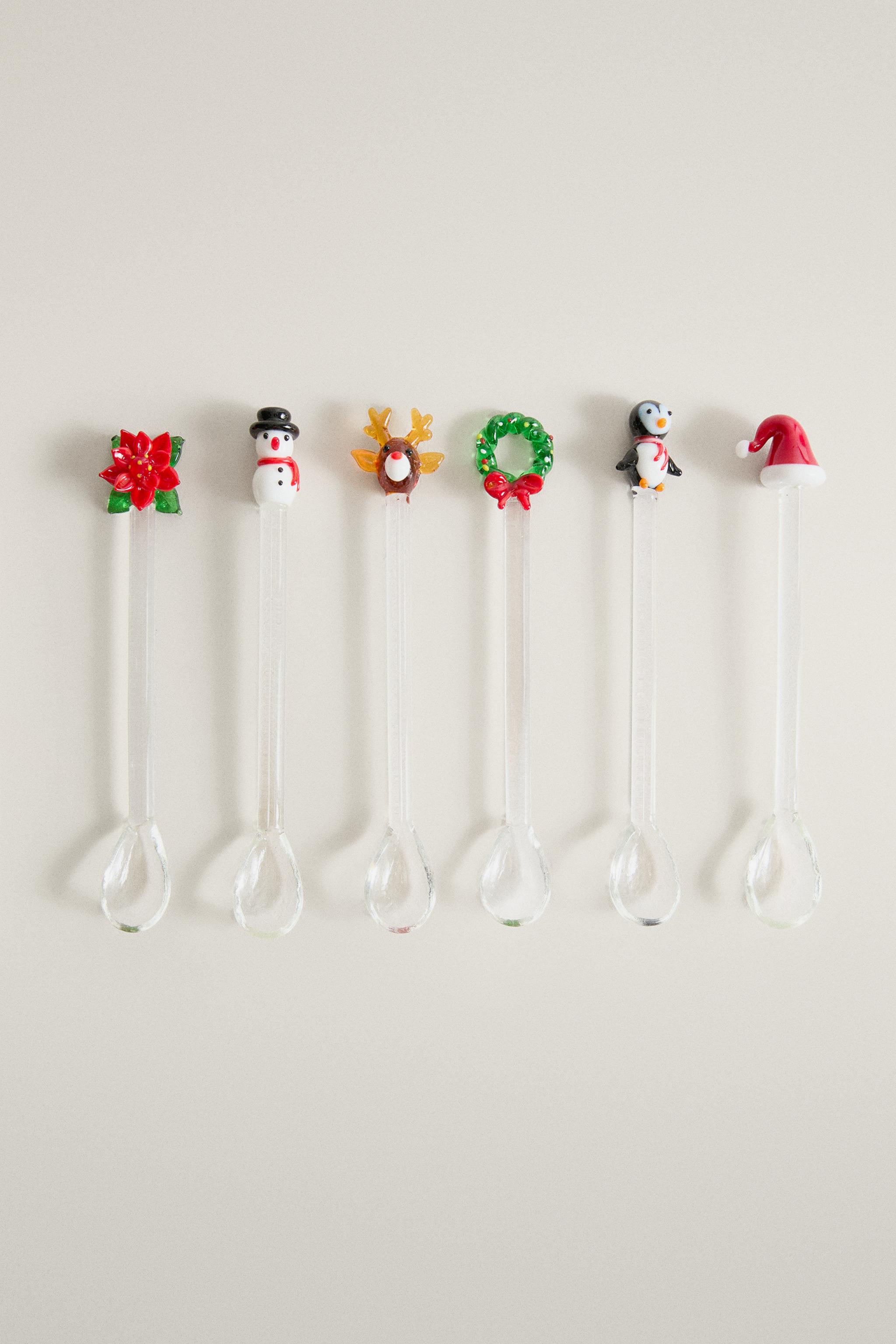 GLASS CHRISTMAS DESSERT SPOON SET (SET OF 6)