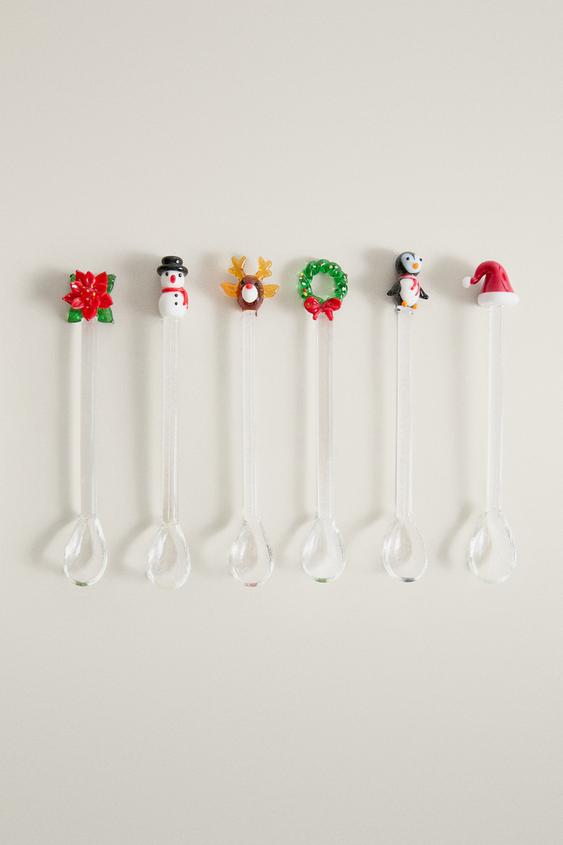 GLASS CHRISTMAS DESSERT SPOON SET (PACK OF 6) - Red by Zara - Image 0