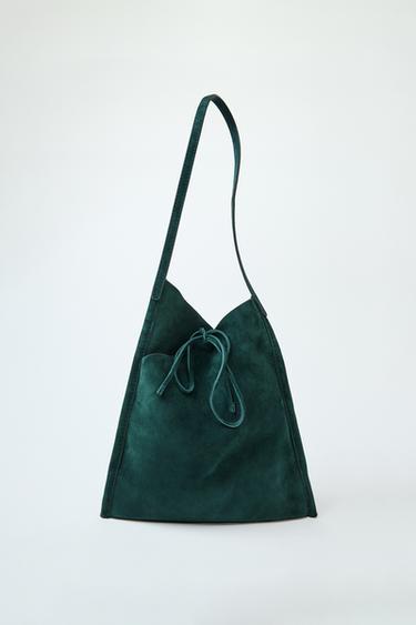 ÇANTË MINI LËKURE E RRAFSHËT ME FJONGO - E gjelbër nga Zara