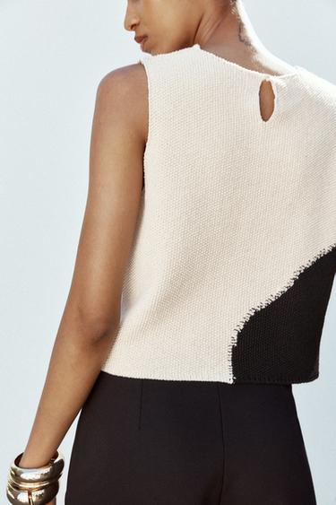 SLEEVELESS KNIT TOP - Ecru / Black by Zara - Image 3