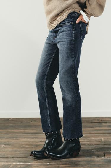 TRF HIGH-WAIST CROPPED FLARE JEANS - Navy blue by Zara