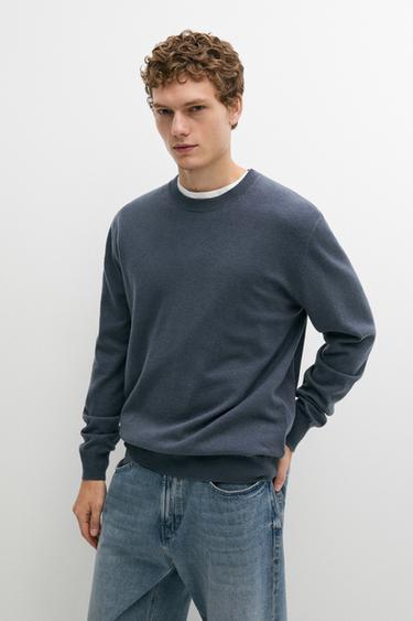 Zara Wool blend round neck knit sweater - Dusty blue