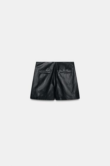 Zara FAUX LEATHER RUCHED SKORT - Black